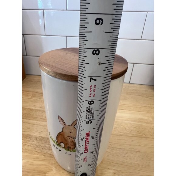 Rae Dunn Hop to It Ceramic Canister W/ Wooden Lid Easter Bunny Themed Decor - Picture 6 of 7